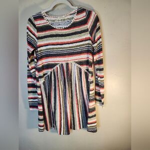 Flamingo Urban Striped Long-Sleeve Dress in Navy, Red, Cream, Green Sz S